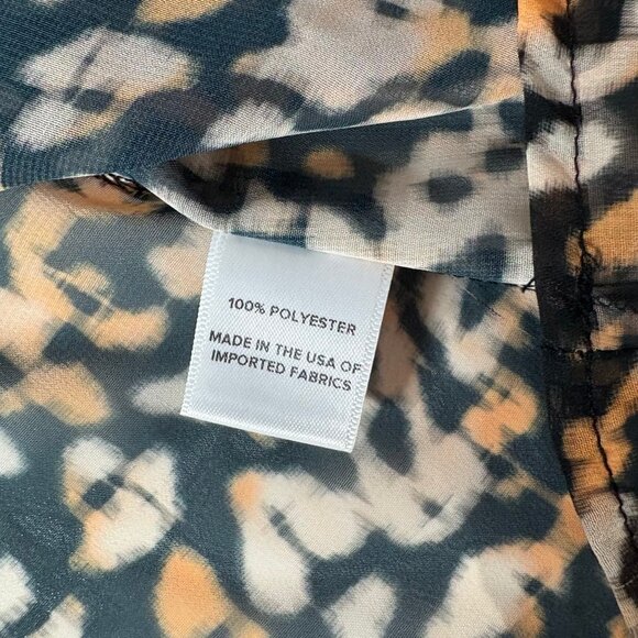 Roan + Ryan Animal Print Ruffle Neck Blouse | Sheer Flutter Sleeve Top | Size S - Picture 7 of 8